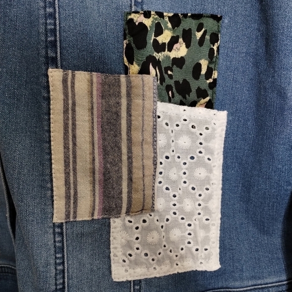 LOGO Lavish by Lori Goldstein Patchwork Denim Jacket size 12 - Picture 4 of 8